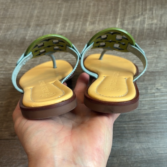 Tory Burch Miller T Strap Sandals Women’s 6M Green & Blue Leather - Picture 9 of 12